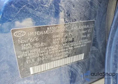 2017 Hyundai Elantra Se z USA, uszkodzony, nr VIN 5NPD84LF5HH161413